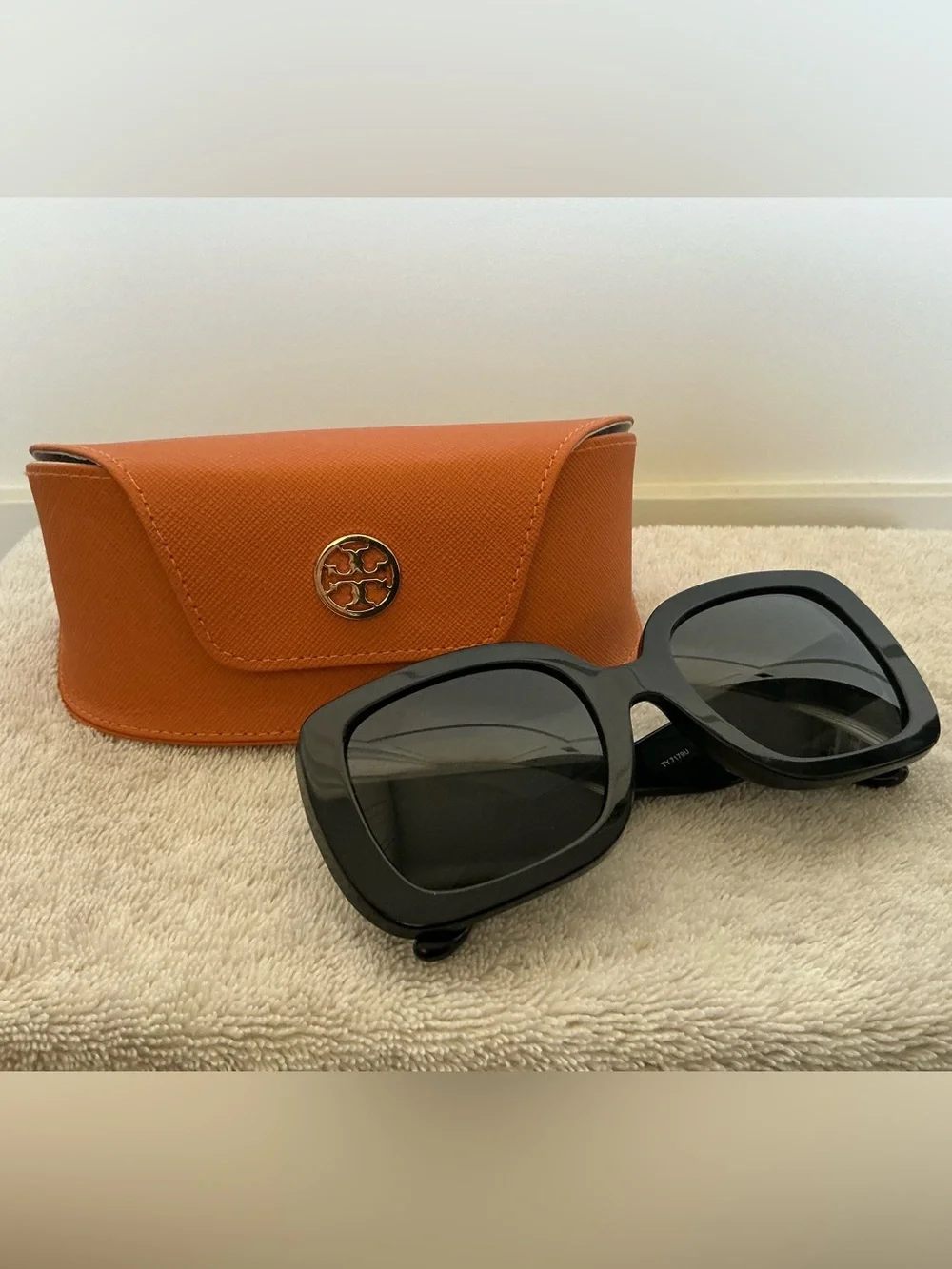 Tory Burch Black Square Sunglasses with Orange Logo Case